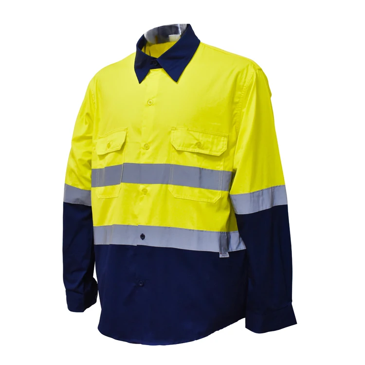 100% Cotton Long Sleeves Hi Vis t Shirt Safety Clothing Tape Reflective Yellow Shirt And Workwear Uniform For Unisex