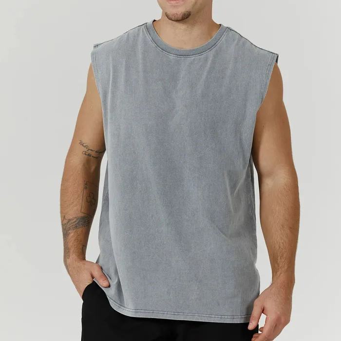 Men Oversized Fit Acide Washed Tank Top Heightweight Streetwear Tank Top
