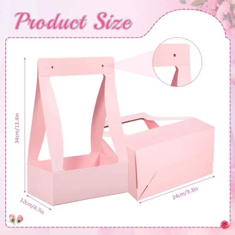 Wholesale Double Sided Water Proof Kraft Paper Portable Flower Basket Handle Carton Creative Bouquet Holiday Gift Wrapping Box