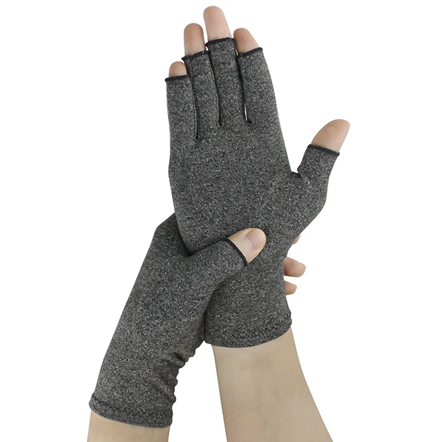 Factory Wholesale Breathable Custom Relieve Pain Joints Half Finger Cotton Grey Hands Anti Compression Arthritis Gloves