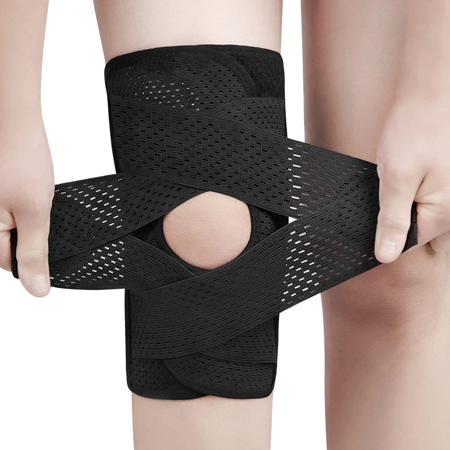 Breathable Adjustable Knee Support Mesh Knee Brace with Side Stabilizers Relieve for Men and Women with Sports Injuries