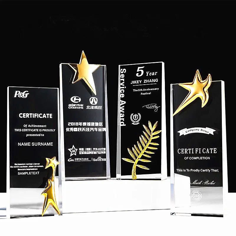 High grade crystal series trophy Customized creative lettering enterprise competition Blue Home decoration glass crystal trophy