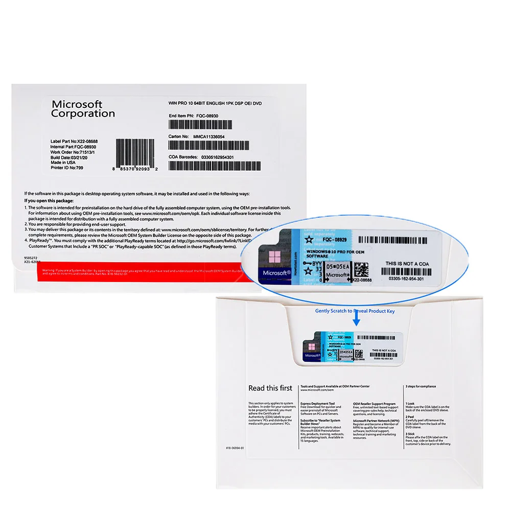 Microsoft windows 10 professional OEM license key 32bit 64bit DVD activation windows 10 pro software