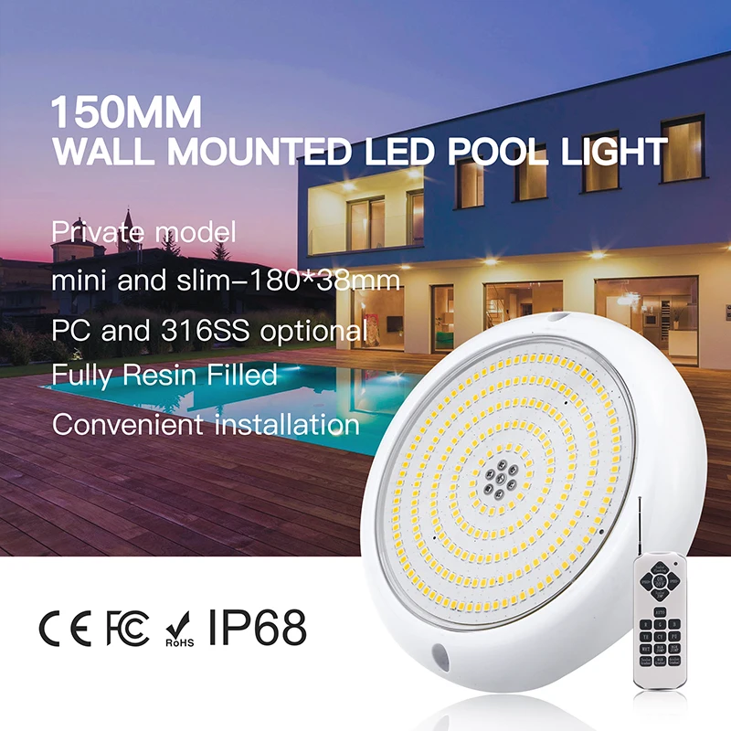New Product 10W12W18W 150MM Ip68 RGB Underwater Lights Surface Mounted LED Swimming Pool Lights Aquarium