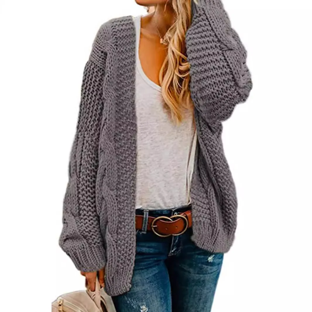 Fashion New Foreign Trade European And American Source Manufacturer Women S Knitted Mid Length Long Sleeved Twist Cardigan