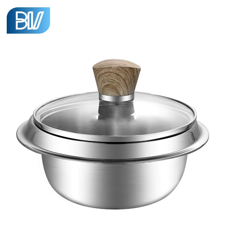 Metal Cooking Soup Pot 16cm 20cm Dia Oven Custom Stainless Steel Rice Pot With Glass Lid