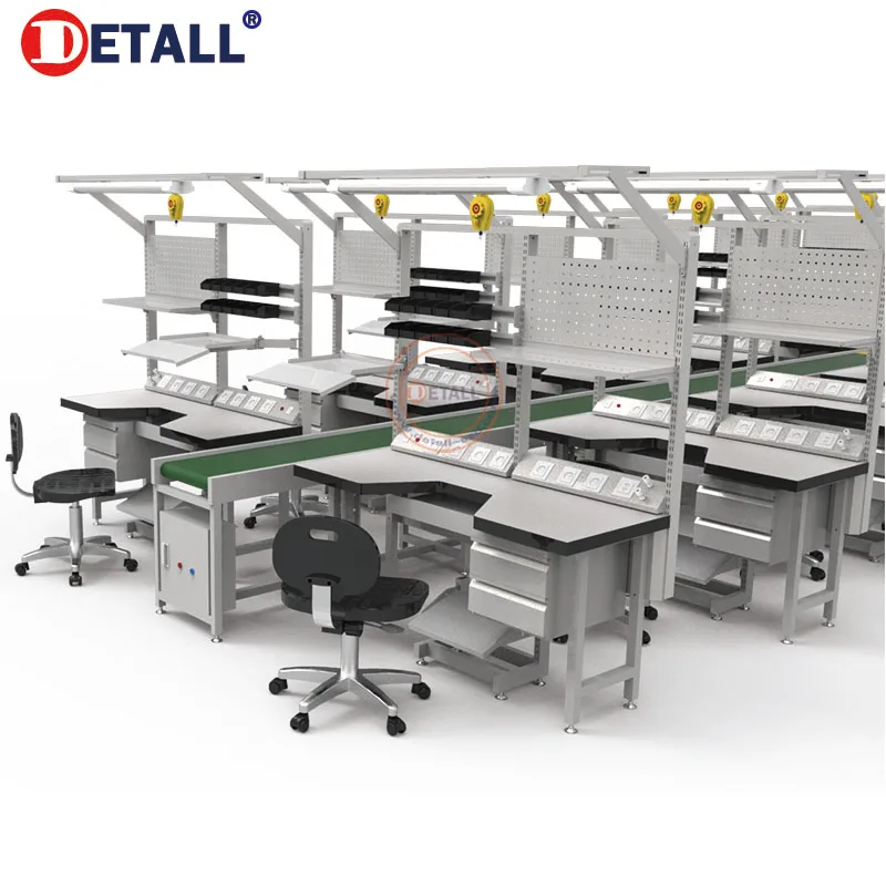 Detall-OEM ESD Aluminum Conveyor Belt Baffle Modular Designed Flexible Assembly Line Work Bench