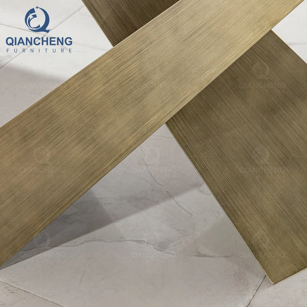 kitchen furniture stainless steel legs dining table luxury design white marble top dinning table set