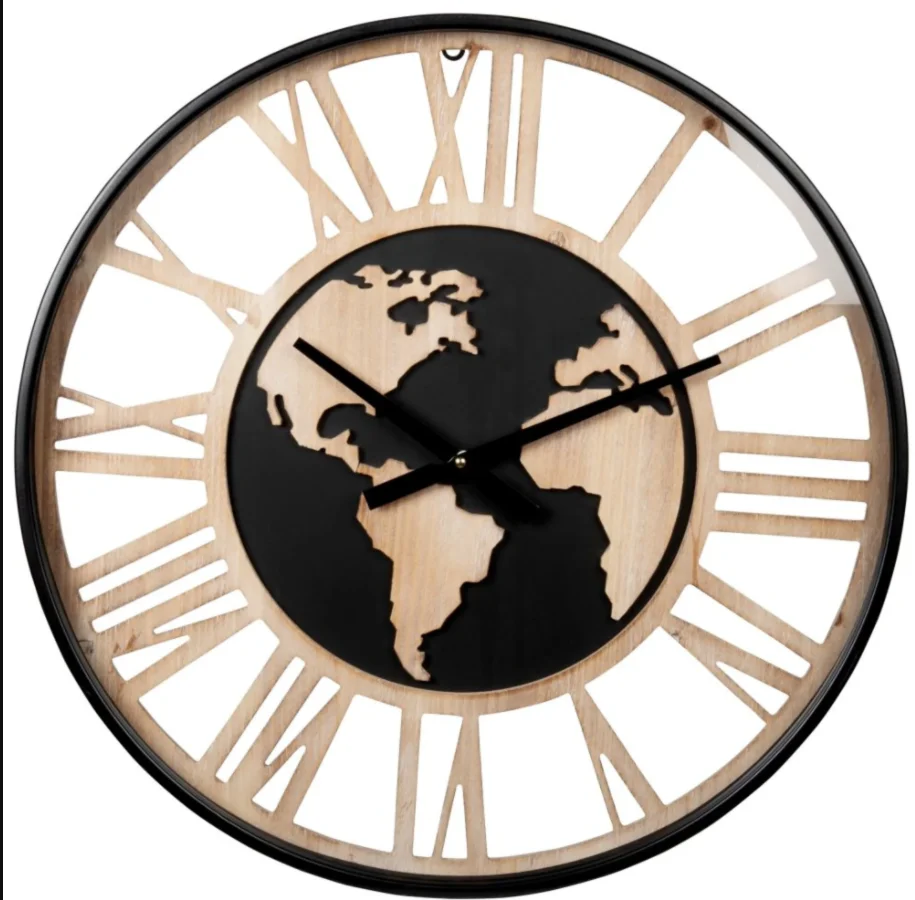 clock world  map interior factory price wooden wall clock home decor for sale