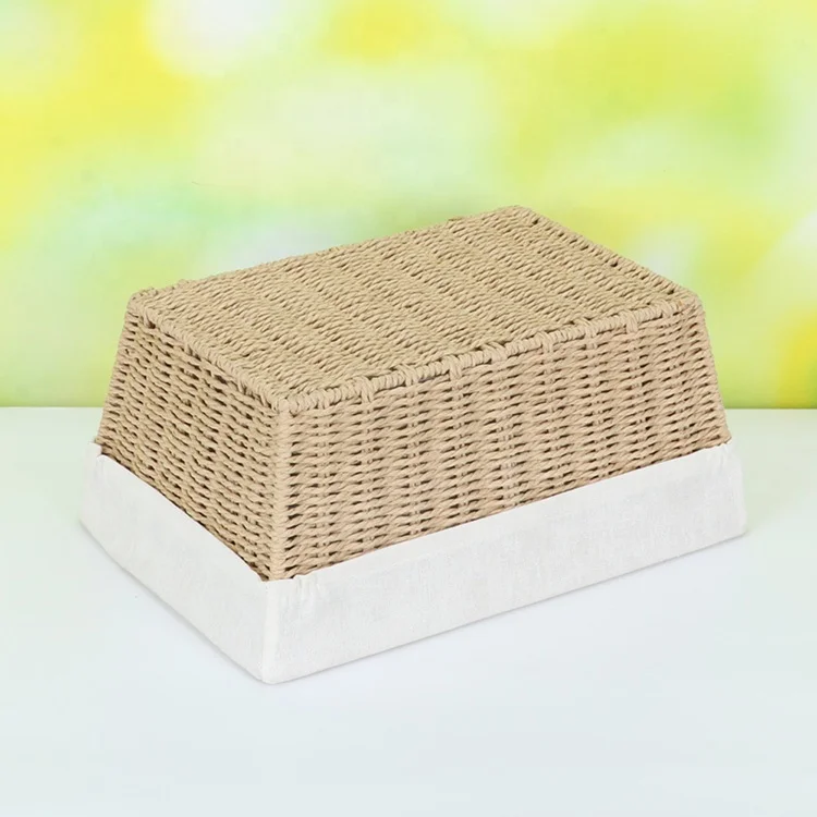 Linyi factory paper rope woven pantry storage basket environmental paper rope fabric lining metal storage basket