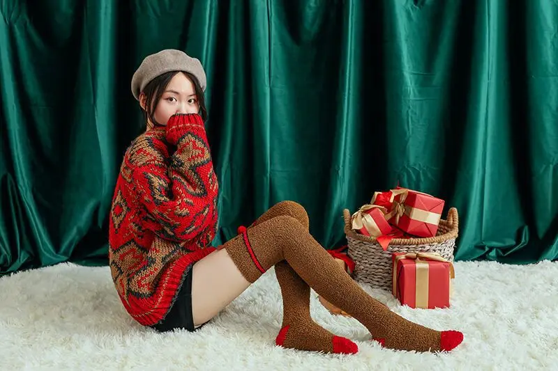 Warm and Long Flannel Socks for Christmas Girls Over Knee Socks Thigh High Boot Socks