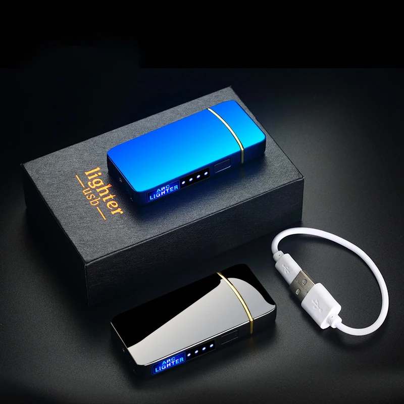 Роскошный USB-зарядный зажигалка индивидуальный датчик отпечатков пальцев разблокированный дуговой ветрозащитный прикуриватель