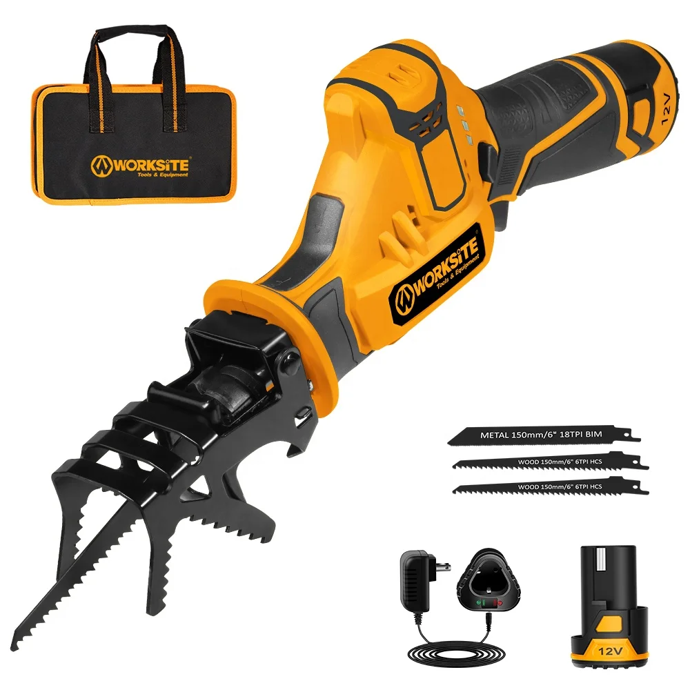 WORKSITE Customized Compact 12V Cordless Reciprocating Saw 2700RPM Cutting Metal Wood 12v Max Lithium Ion Battery