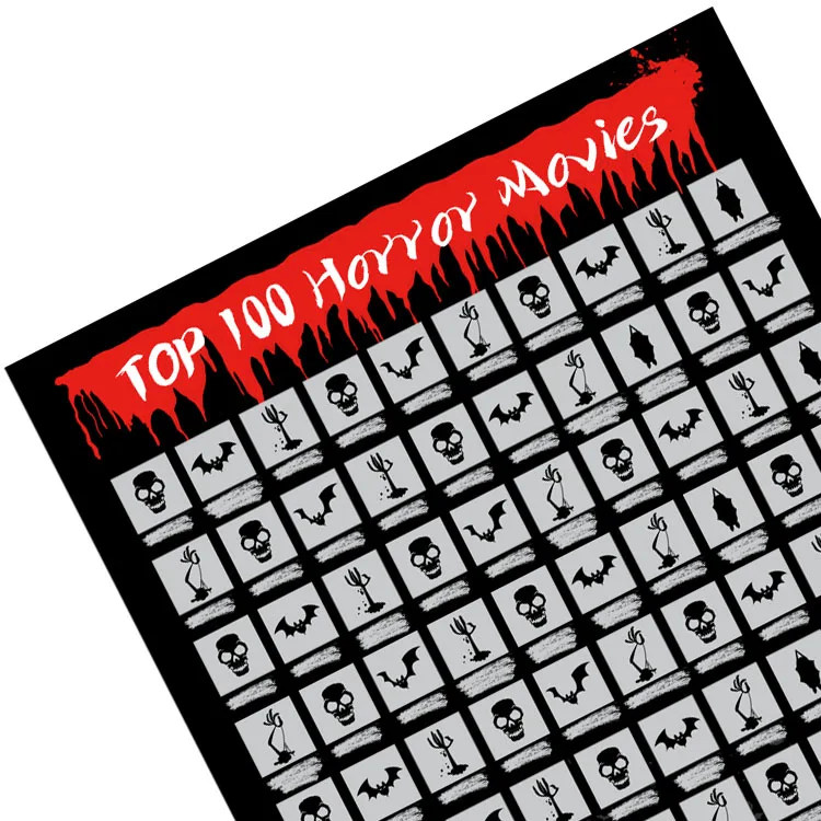 100 Horror Movies with Scratching Tool Bucket List Collection Halloween Gifts Scratch Off Poster