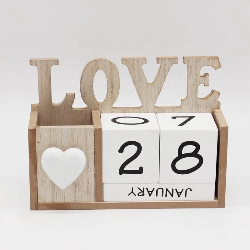 Wooden Calendar Box with Pen Holder Wooden Advent Calendar Wooden Desk Calendar