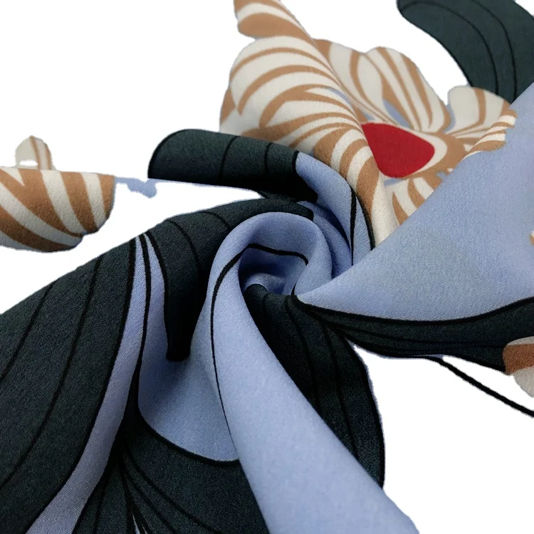 Wholesale factory price imitation silk fabric polyester satin chiffon printed base fabric island silk shirt dress fabric