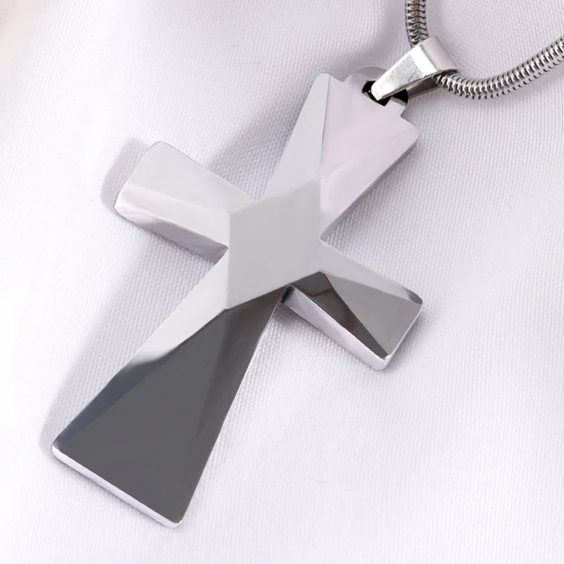 High Quality Korean Style No Tarnish Tungsten Steel Waterproof Cut Pattern Blank Cross Choker Pendant Necklace