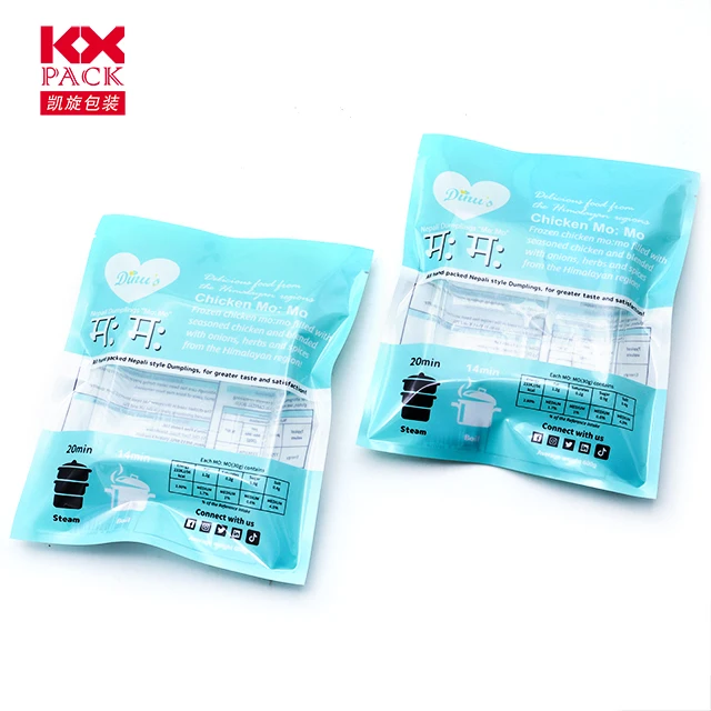 Custom Printed Food Packaging Bag 3 Side Sealing Bag Frozen Food Bag Dumpling Packaging For Momo