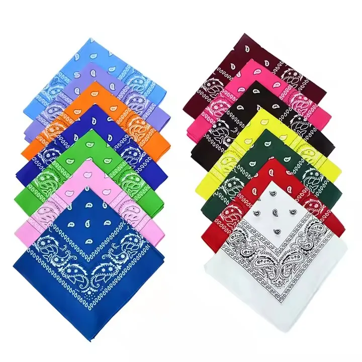 Wholesale Custom Logo Orange Paisley Print Design Cotton Polyester Double Fans Square Scarves Bandana Scarf
