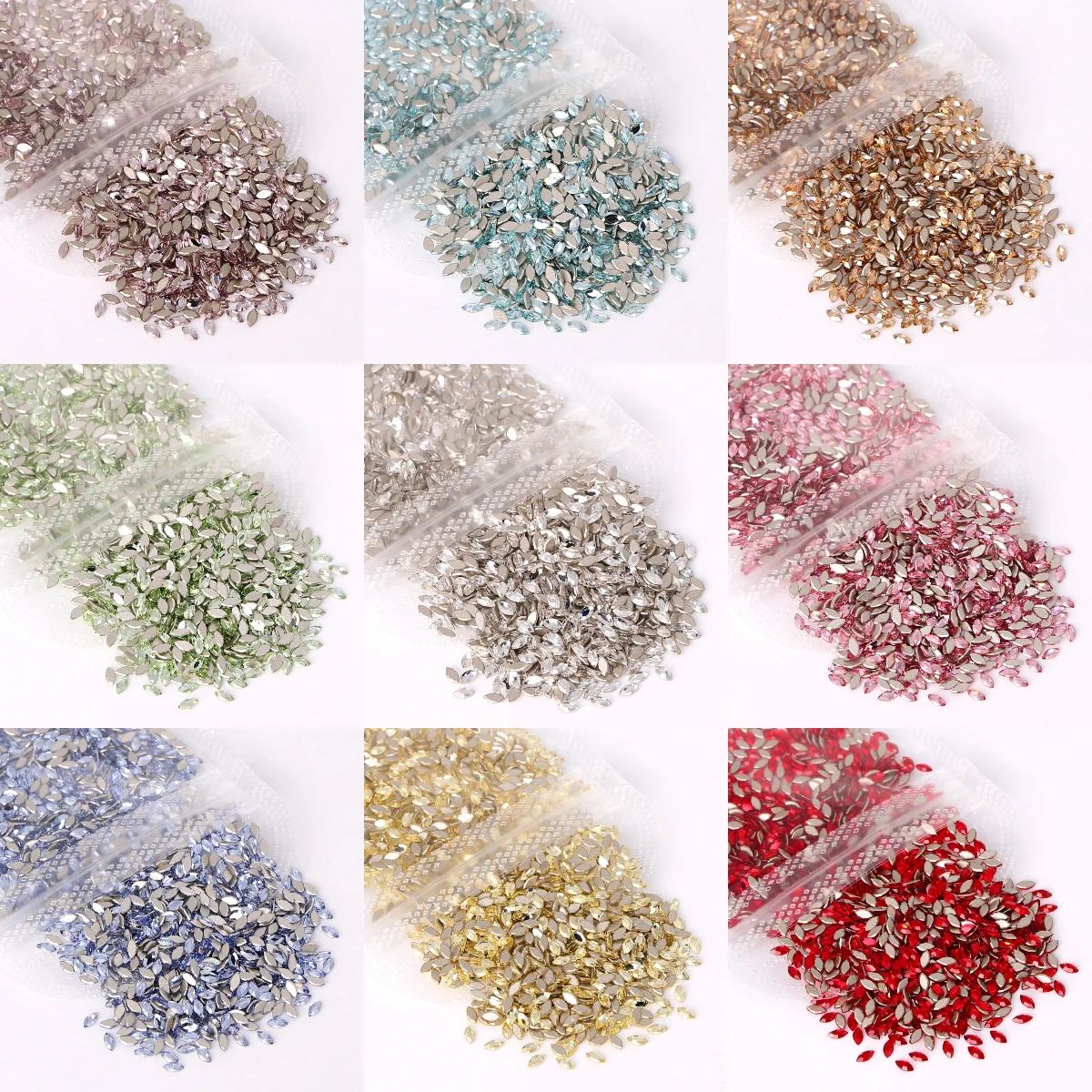 Factory Direct Wholesale Navette Shape Flat Back Glass Crystal Eco-friendly Materials Glistening Bevel Stone For Nail Decoration