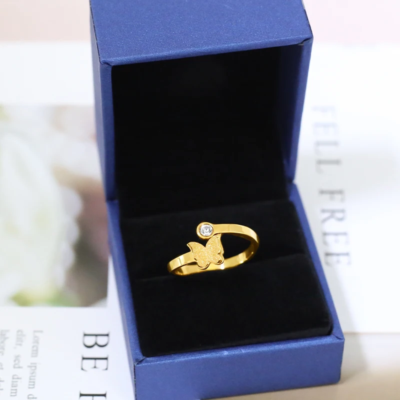 Diamond Rings Wholesale High Quality Butterfly for Women Romantic Stainless Steel Gemstone Rings Engagement Ring 18mm 2g 2pcs