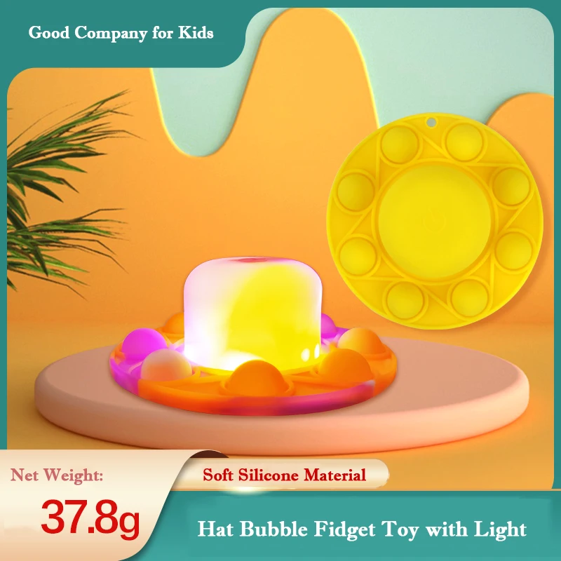 
Amazon Hot Selling Factory Design Silicone Hat Pop Buble Sensory Fidget Lighting Hat Toy with Keychain 