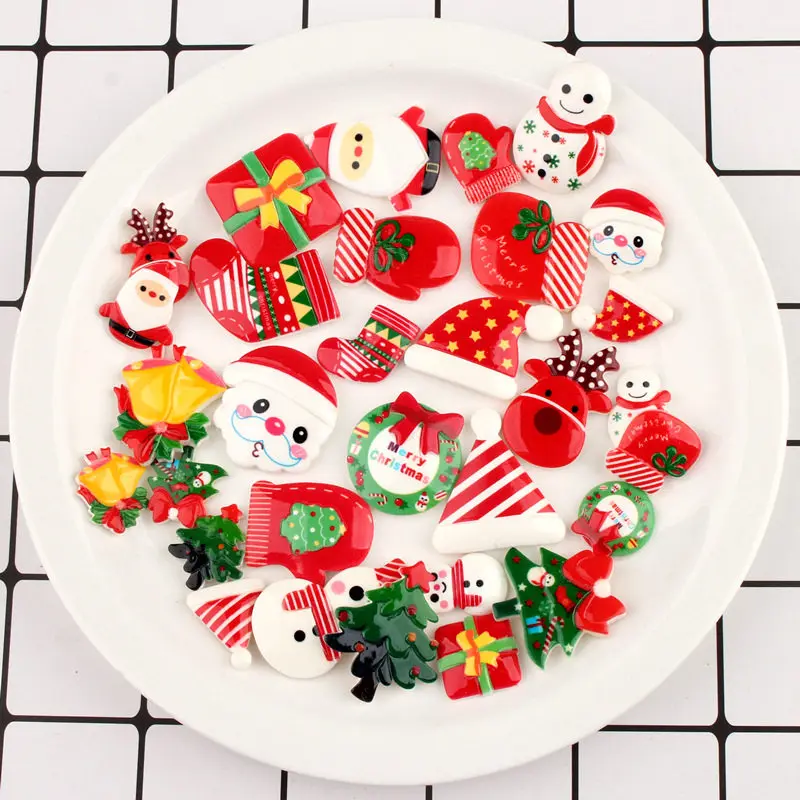 Christmas Decoration Charms Resin Flat Back Ornament for Christmas Tree Decoration DIY Accessories