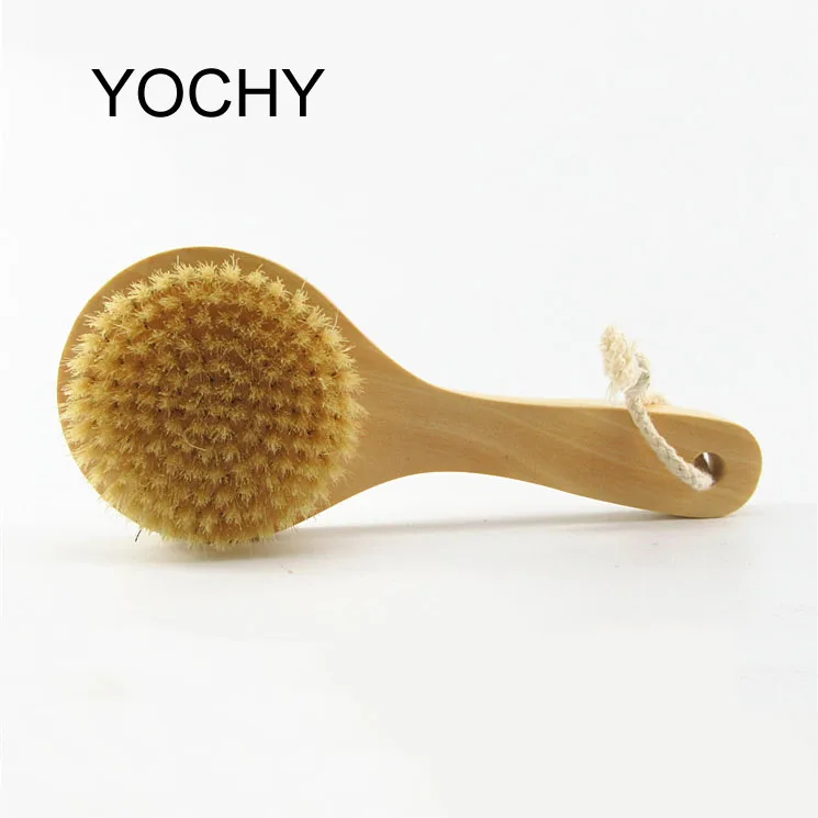 50pcs customization logo moq Eco Natural Boar Bristle Dry Body Brushes with Long Handle Wooden Wash Scrubber Bath brush