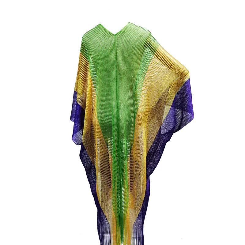 Mardi Gras Cape Cloak Carnival polyester bright silk knitted cardigan poncho sun protection clothing carnival decoration