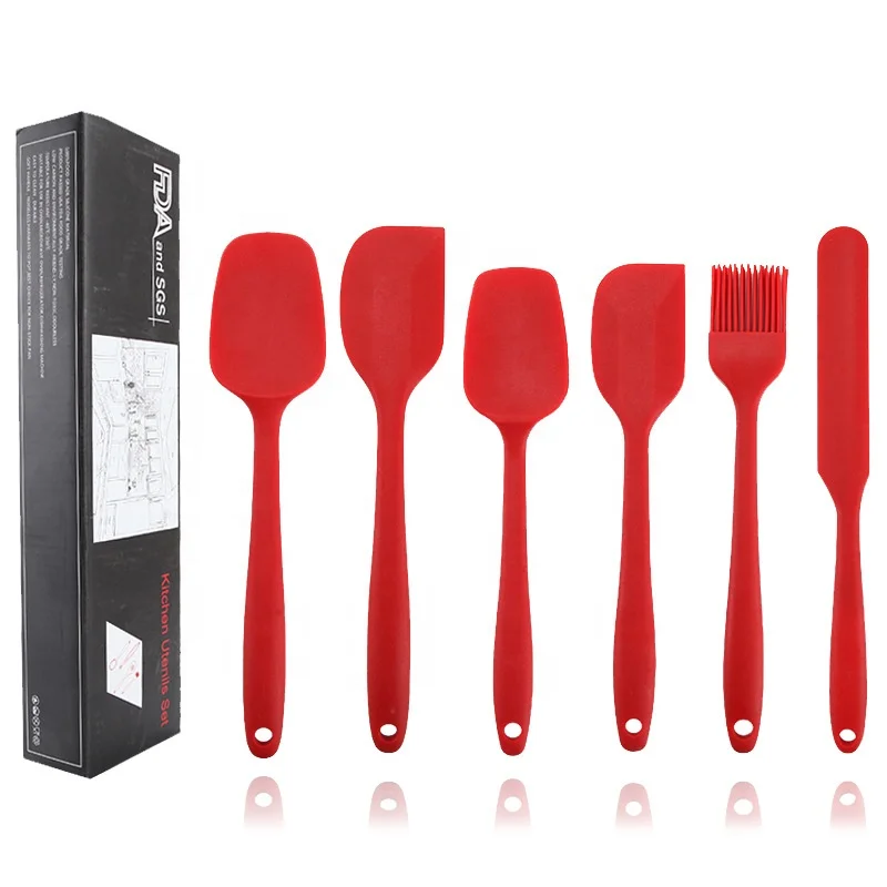 Set of 6 Food Grade Silicone Rubber Spatulas Set Kitchen Utensils for Baking, Cooking, and Non Stick Dishwasher Safe BPA FREE