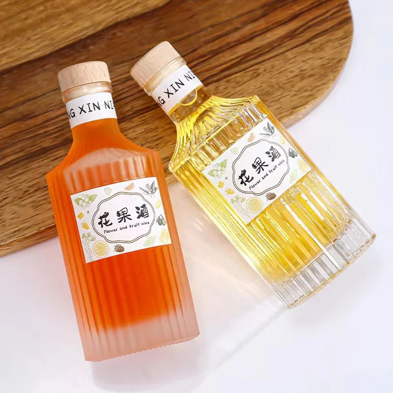 250 ml 500 ml Brandy Liquor Glass Bottle Wine Clear Frosted With Cork Wooden Lid