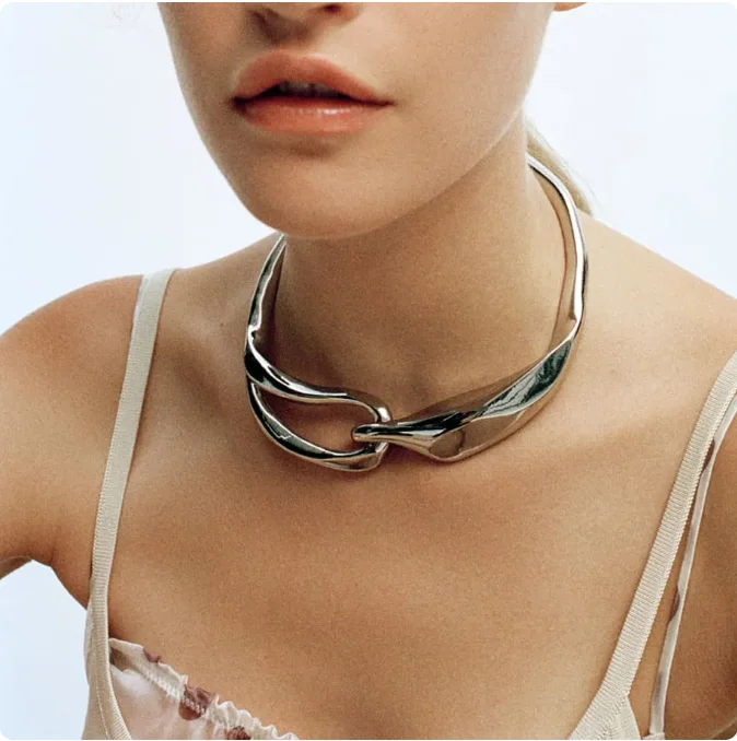 Za New design Gold Silver Color Choker Necklace bracelet set for Women Gift Wholesale