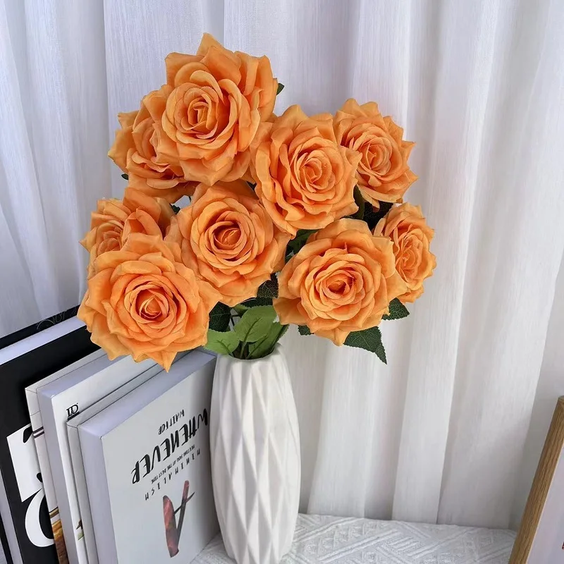 Factory Direct Sell Colourful Artificial Flowers Wedding Rose With 9 Heads Flower Bouquet