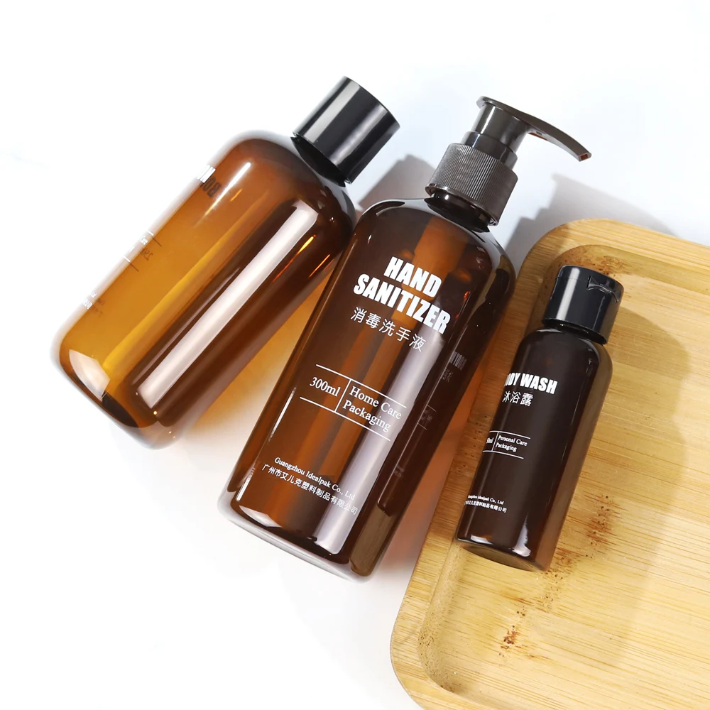 Idealpak поставщик косметической упаковки оптовая продажа бостонские круглые бутылки объемом 100 мл ПЭТ янтарные пластиковые для лосьона