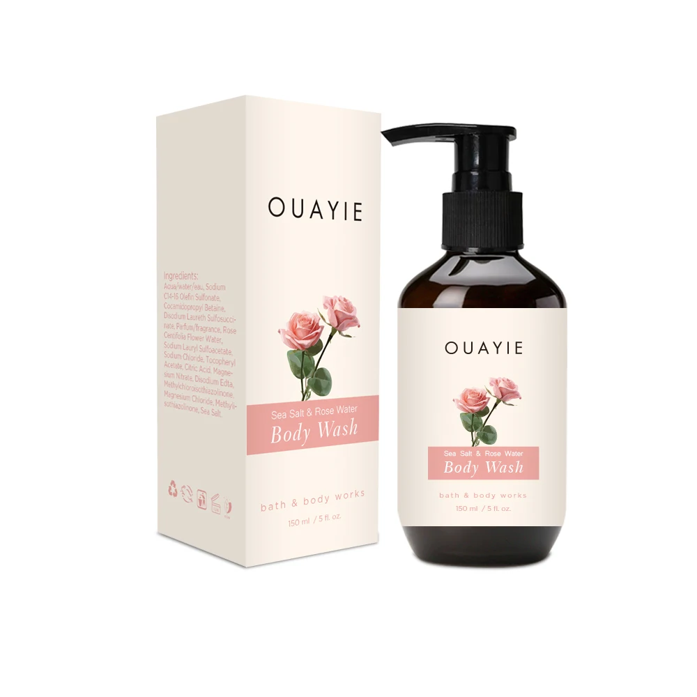 BLIW Private Label 150ML Long Lasting Gentle Cleansing Natural Floral Fragrance Sea Salt Rose Water Foam Body Wash Shower Gel