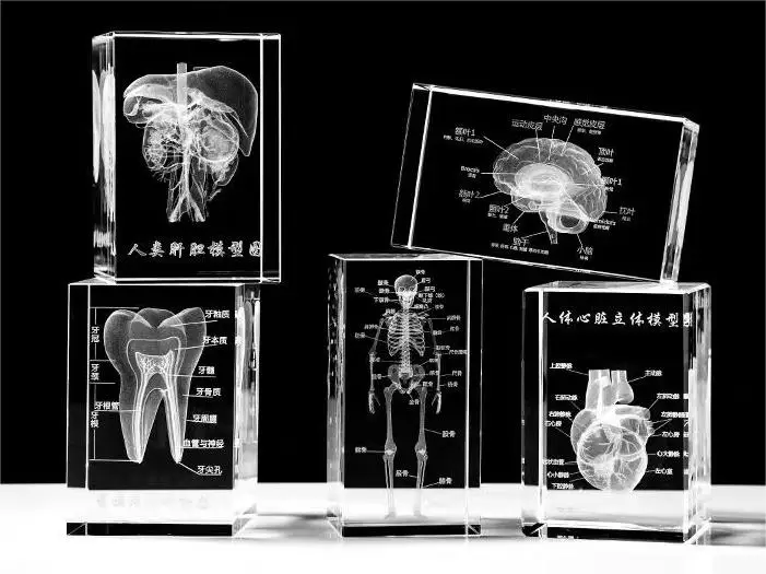 Hot Sales Led Crystal Table Lamp With Tooth Skulls Etched 3D Carved Crystal Block RGB Night Light Gifts For Dentist And Doctors