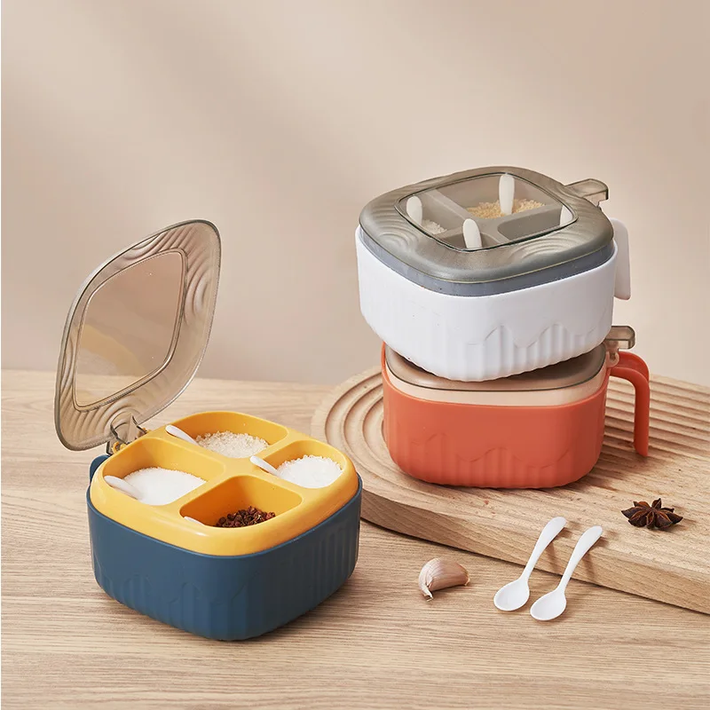 Seasoning Storage Boxes Grid division household monosodium glutamate Seasoning salt container With cover storage tank