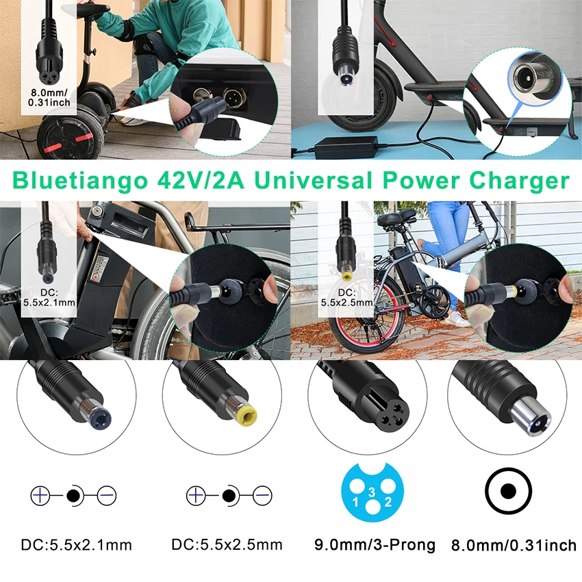 Kuncan Electric Charger 42v Scooter Universal Power Supply For 2a Battery 36v Lithium Switching With 2pin Adapter