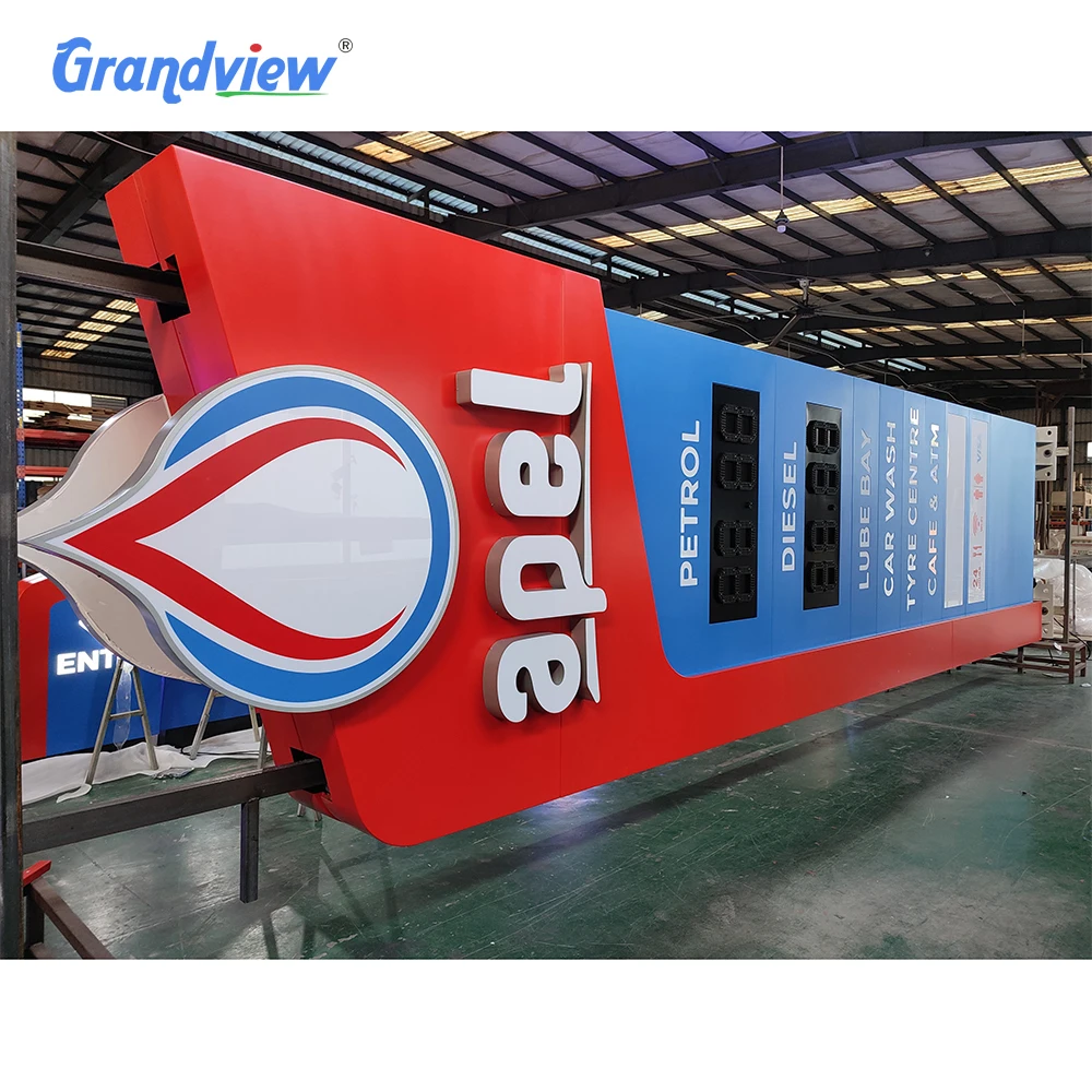 Filling station sign equipment big canopy gas price sign led price tag gas station pylon sign
