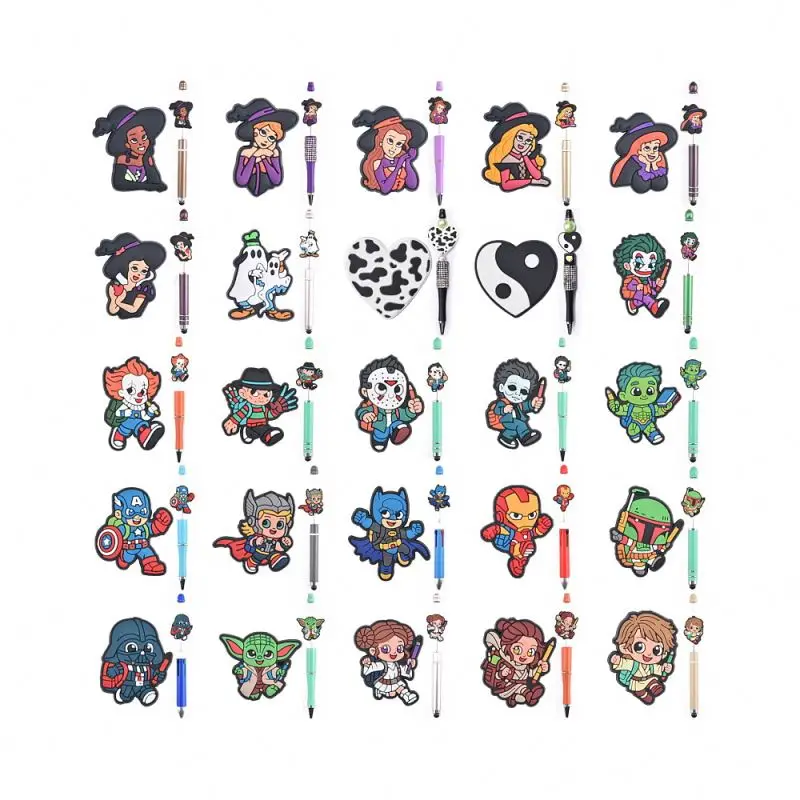 pvc silicone Wholesale bulk assorted focal beads  PVC cute character cartoon beads for pen making