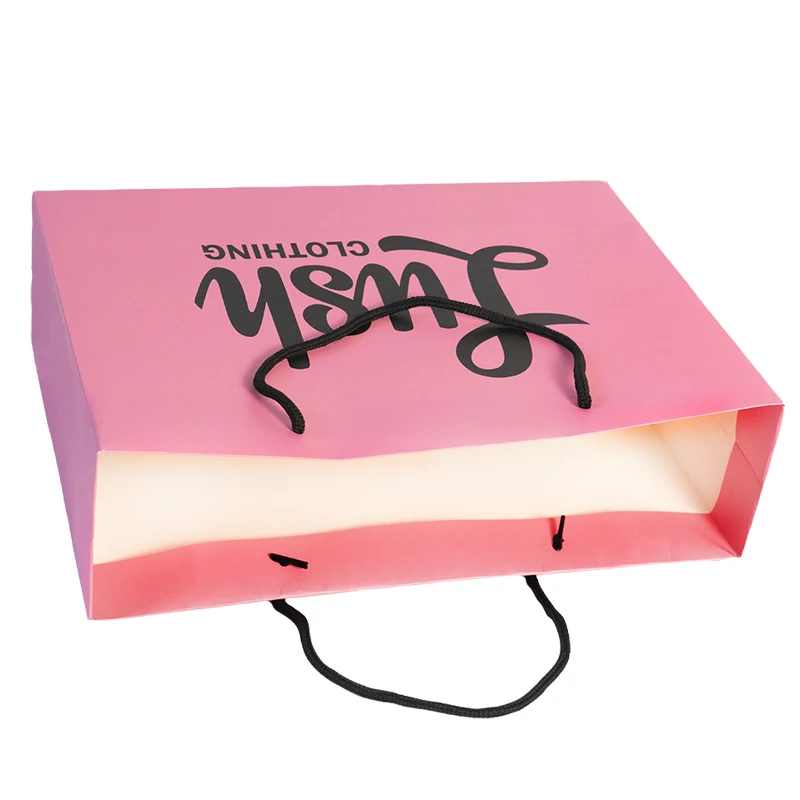 Custom logo wholesale luxury paper bag pink packaging gift bag bolsas de papel shopping cardboard bags with handles for clothes