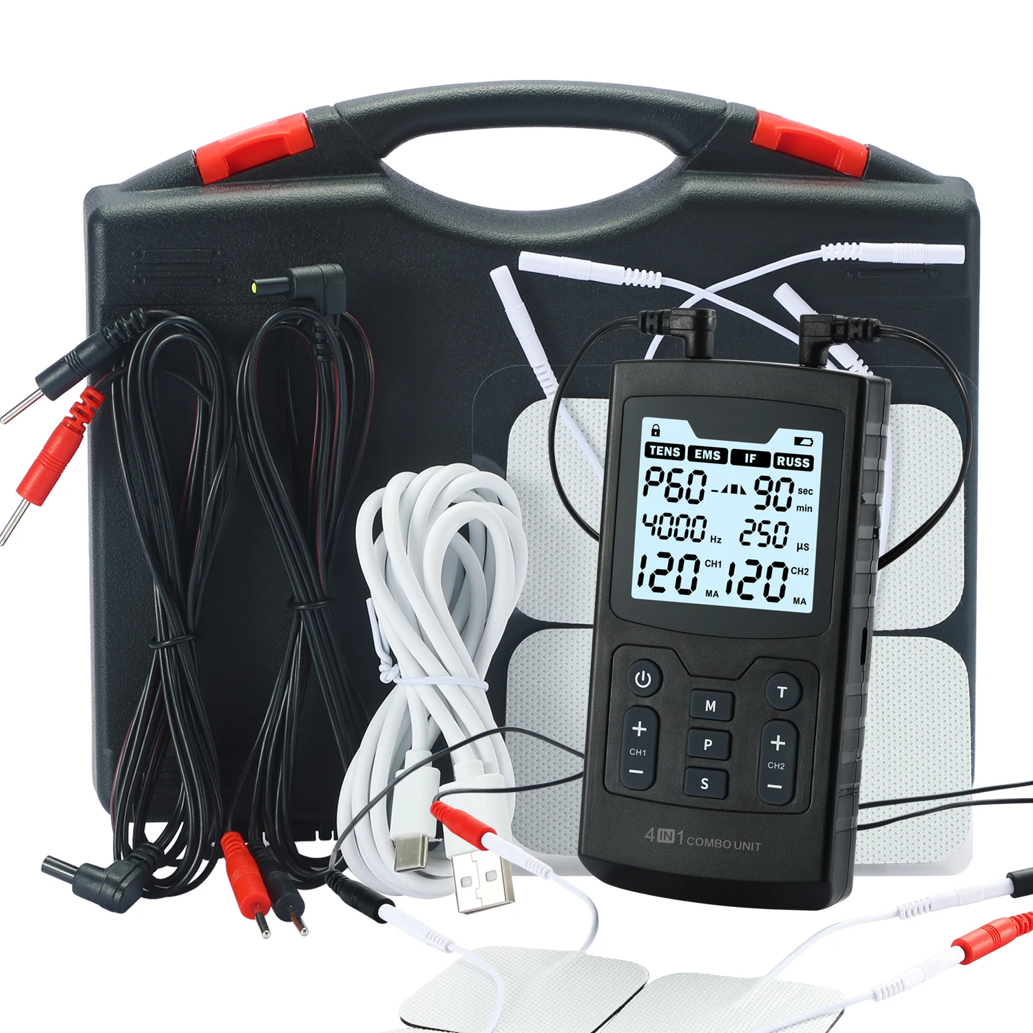 4 in 1 Combo 4000Hz Two transformer Interferential Current Russian Stimulation EMS TENS Machine