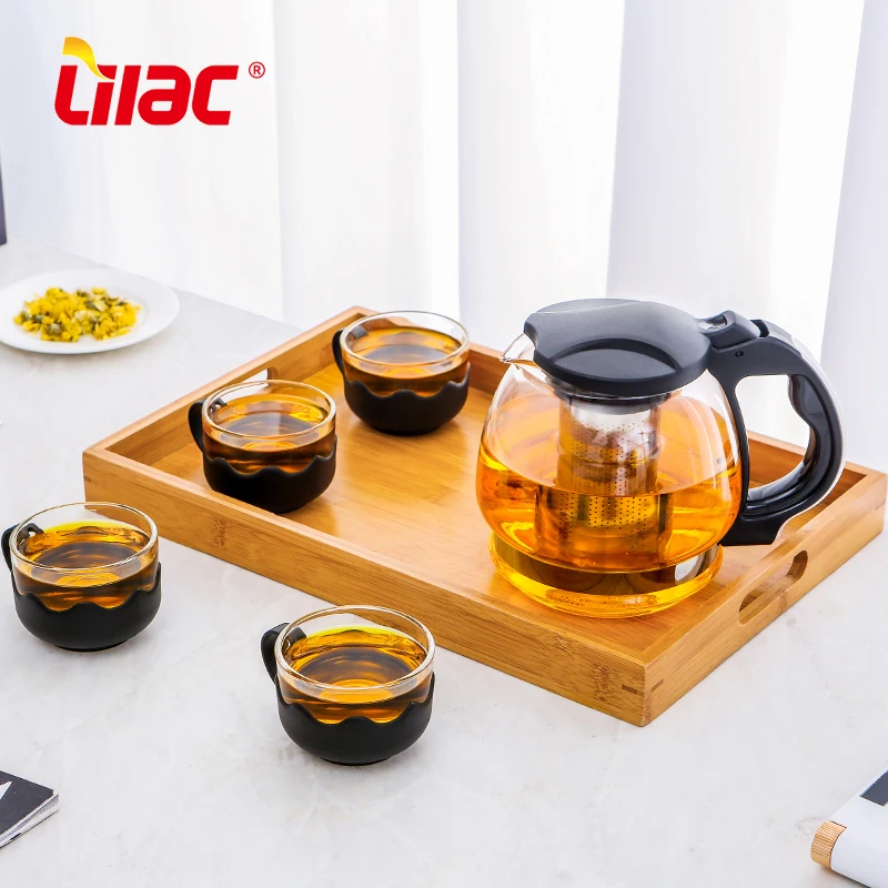 Lilac BSCI SGS LFGB 850ml glass tea pots and separation infusion design tea set gung fu glass teapot for commercial