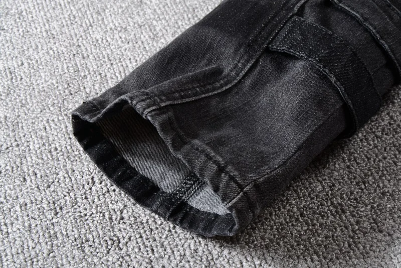 
New France Style #1057# Mens Ripped Stretch Cargo Pockets Moto Pants Washed Biker Black Jeans Slim Trousers Size 29-42 men denim  <span style=