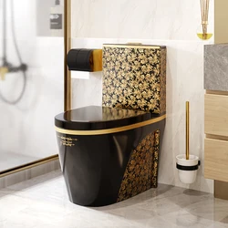 New Design European Style Luxury WC One Piece Toilet Porcelain Gold Toilet Electroplated