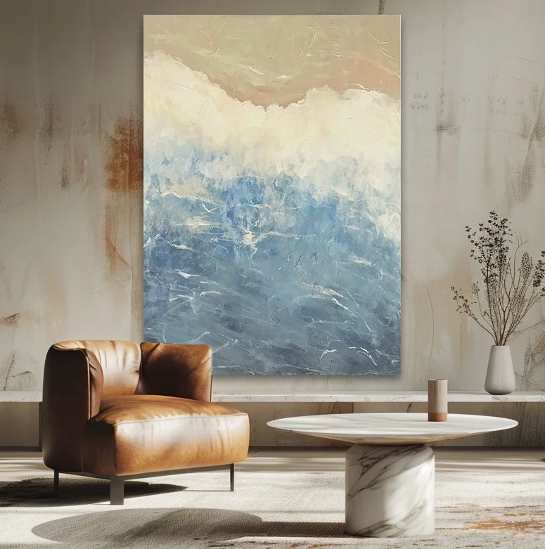 Modern Simple Original Summer Breeze Sea Wave Beach Hand-painted Texture Thick Oil Abstract Canvas For Large Projects