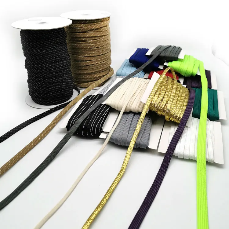 
Widely use hot sale 5mm 1cm flat rope for shoelace or drawstring polyester flat cord in roll 