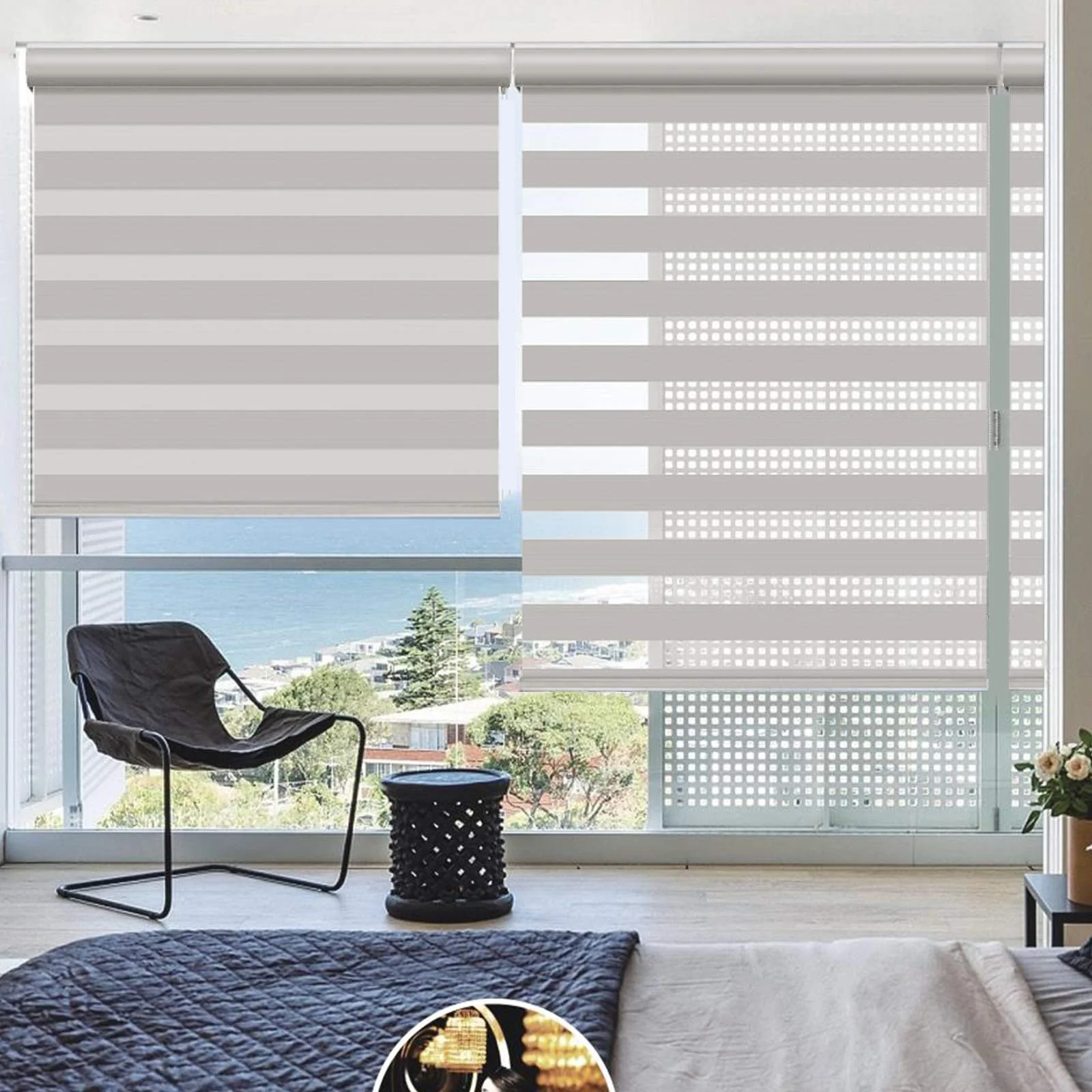 Google 100% Polyester Horizontal Wifi Control Smart Home Shades Roller Motor Electric Blind Automatic Zebra Motorized Blinds