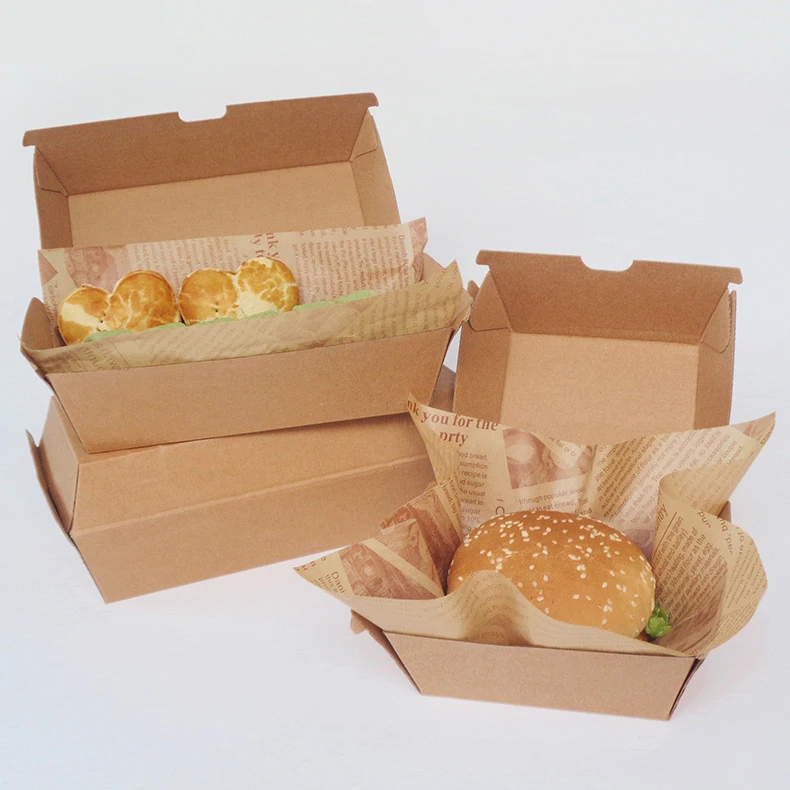 Biodegradable F Flute Burger Box Tray Plain Virgin Kraft Strong Corrugated Snack Box regular family Dinner Box