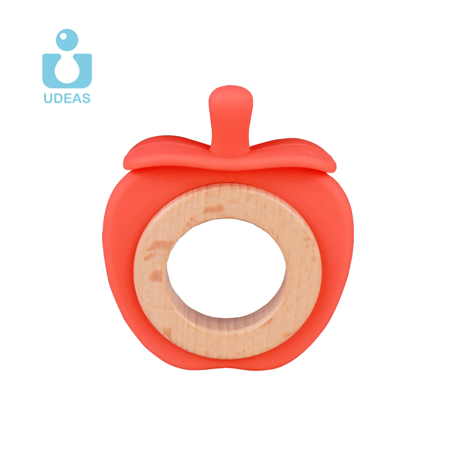 Food grade silicone rattle teether animal fruit round bracelet baby teething toys natural beechwood wooden silicone baby teether